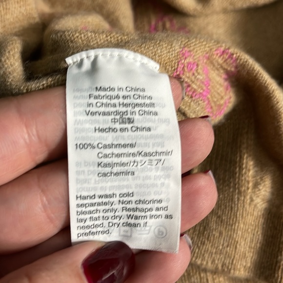 J.Crew cashmere cherry sweater: Medium Camel color with pink cherry 🍒 details. - Picture 8 of 8